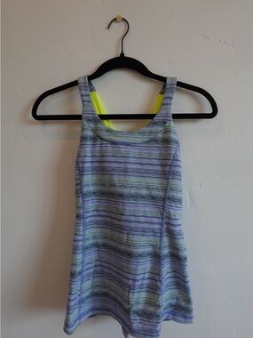 Lululemon Striped Purple and Neon Yellow Tank Top
